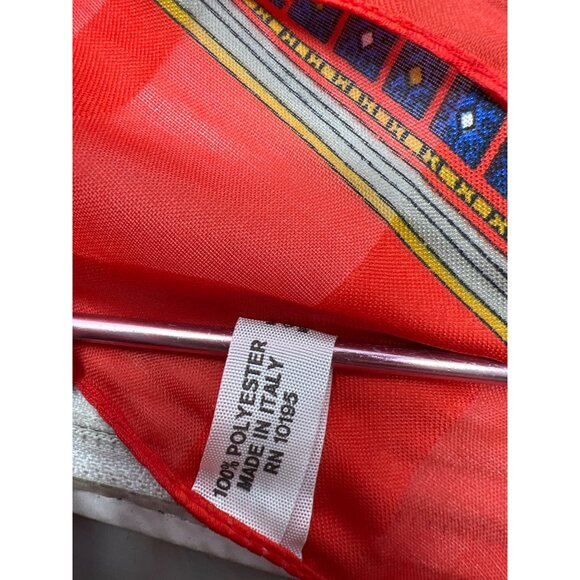 Vintage Floral Paisley Square Scarf 30x30 Light Sheer Polyester Red Blue Italy - Picture 4 of 5